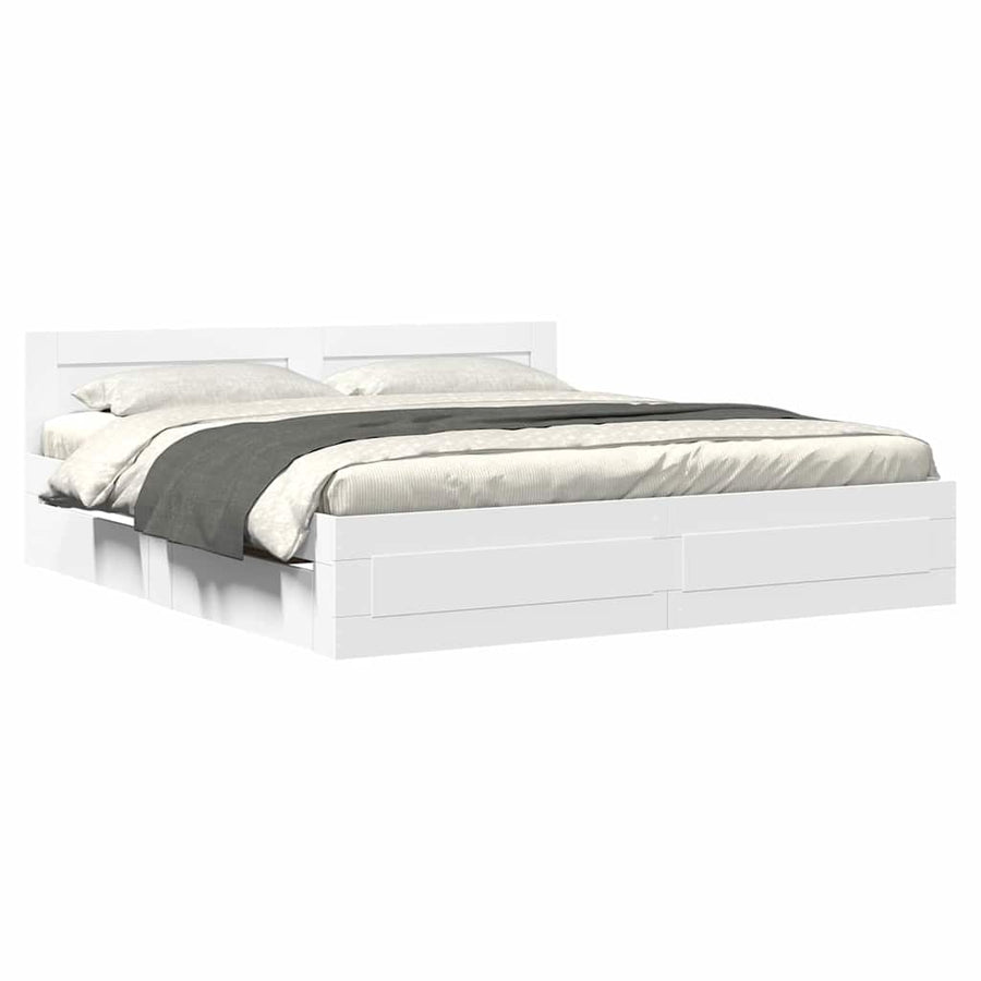 Bedframe met hoofdeinde 2 pcs Wit 193 x 203 cm Bewerkt hout