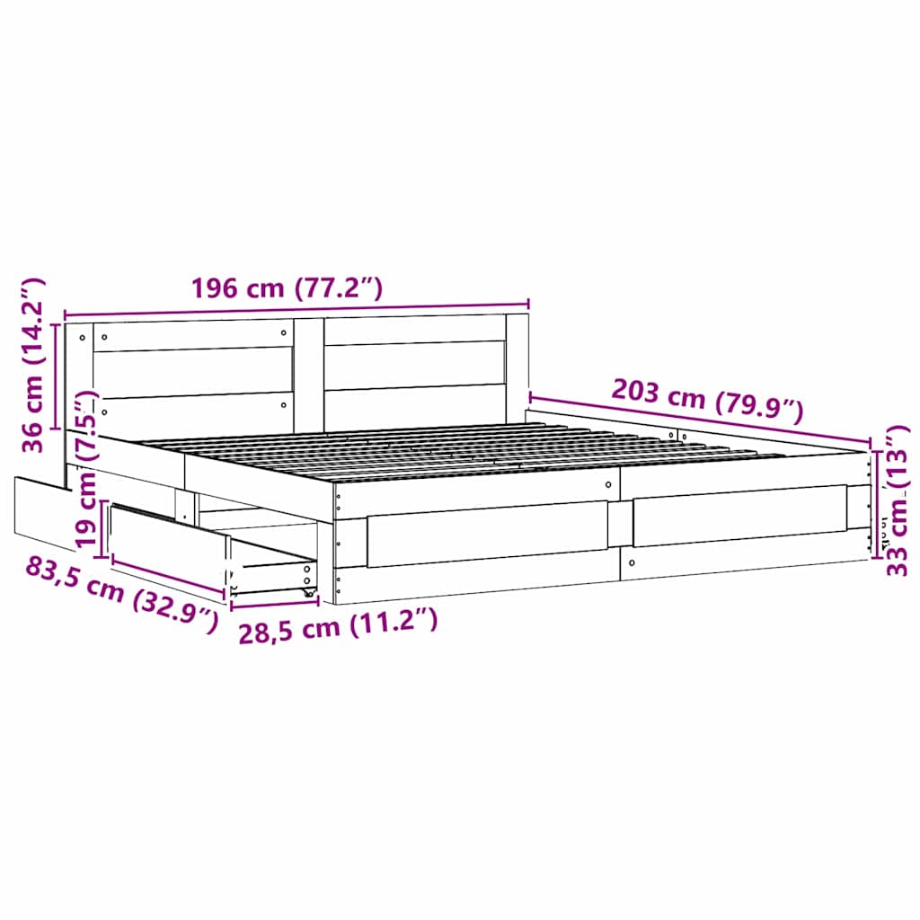 Bedframe met hoofdeinde 2 pcs Wit 193 x 203 cm Bewerkt hout