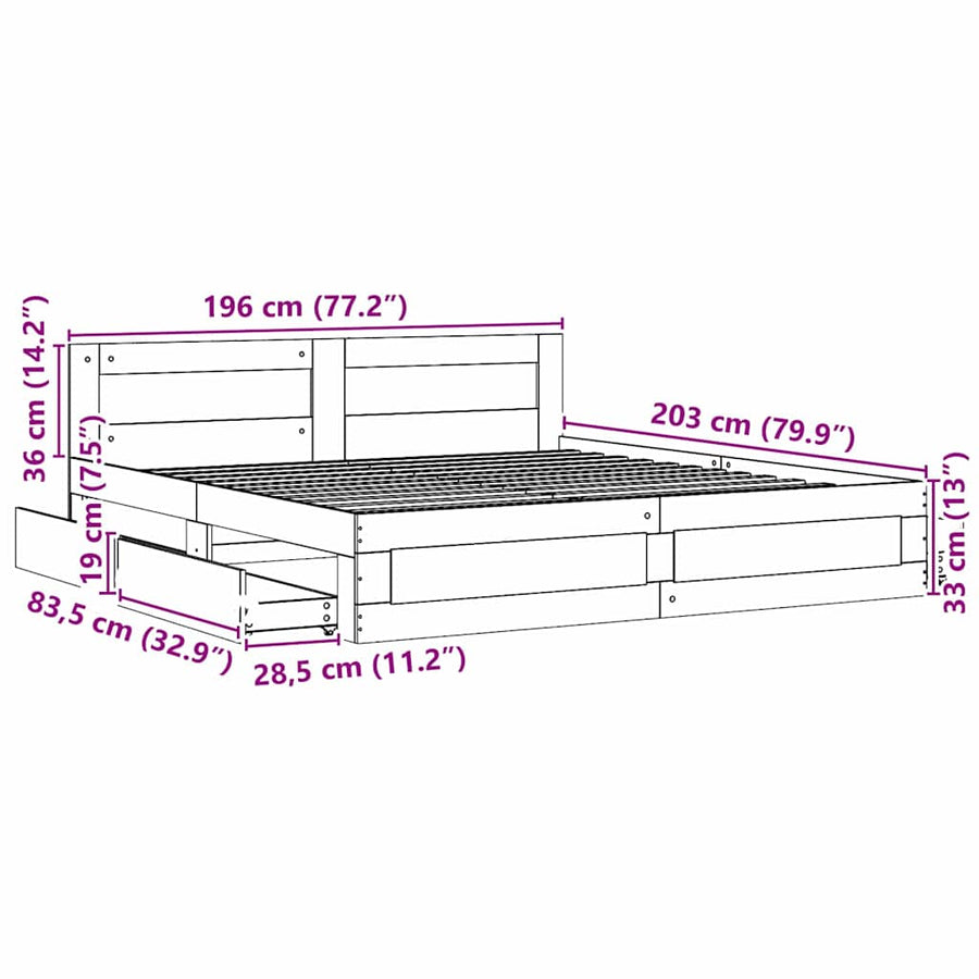 Bedframe met hoofdeinde 2 pcs Wit 193 x 203 cm Bewerkt hout
