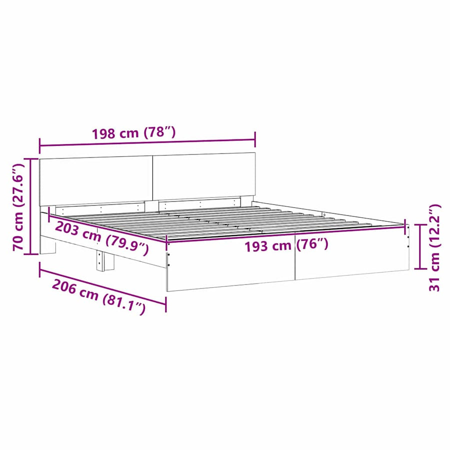 Bedframe Wandgemonteerd Sonoma 193 x 203 cm Bewerkt hout
