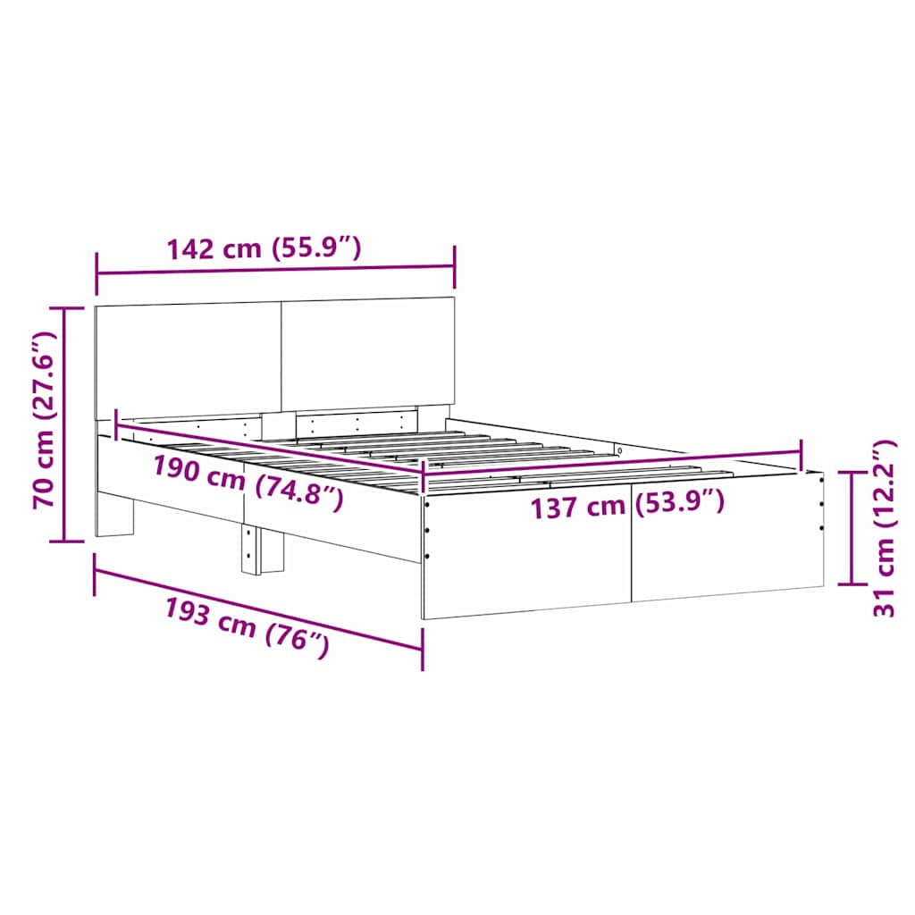 Bedframe met hoofdeinde Wit 137 x 190 cm Bewerkt hout
