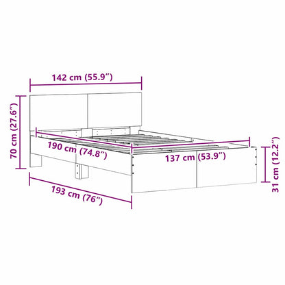 Bedframe met hoofdeinde Wit 137 x 190 cm Bewerkt hout