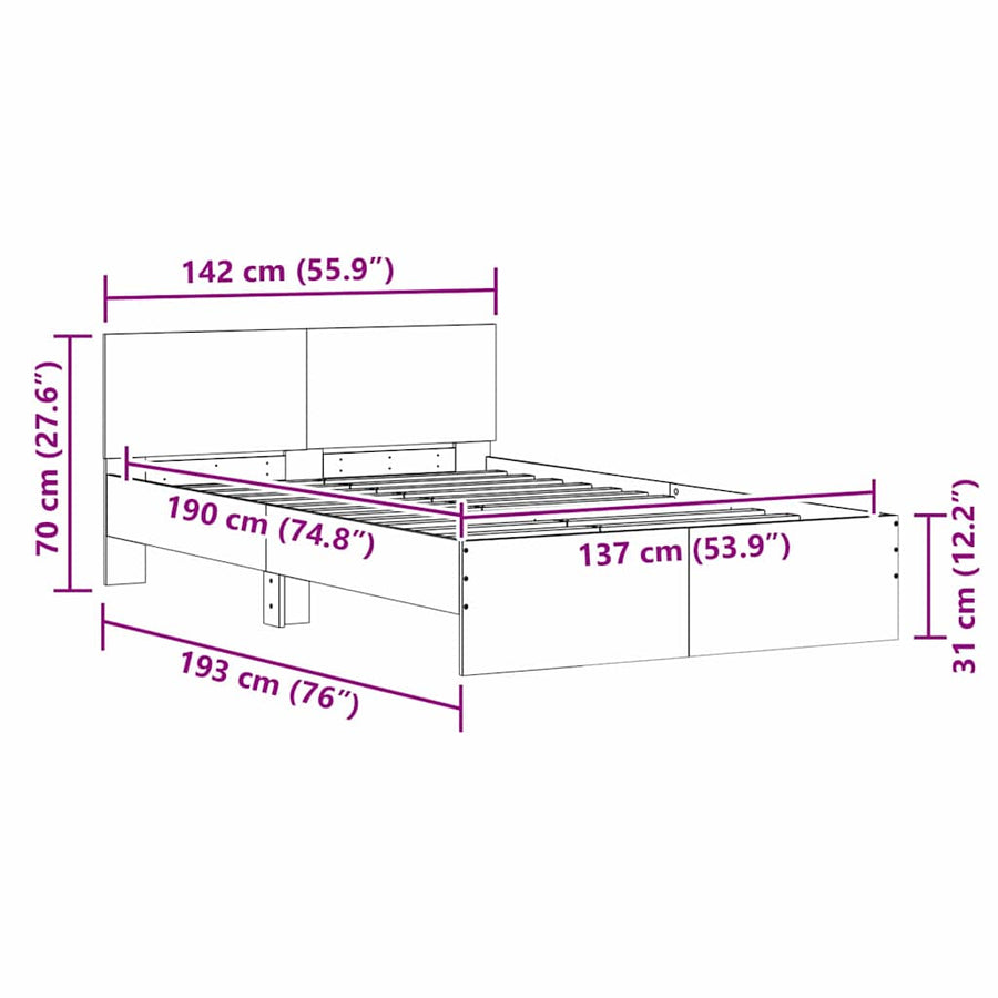 Bedframe met hoofdeinde Wit 137 x 190 cm Bewerkt hout