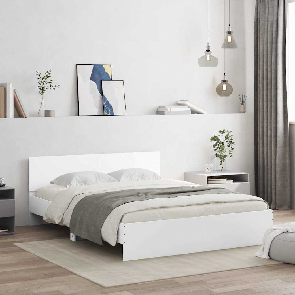 Bedframe met hoofdeinde Wit 152 x 203 cm Bewerkt hout