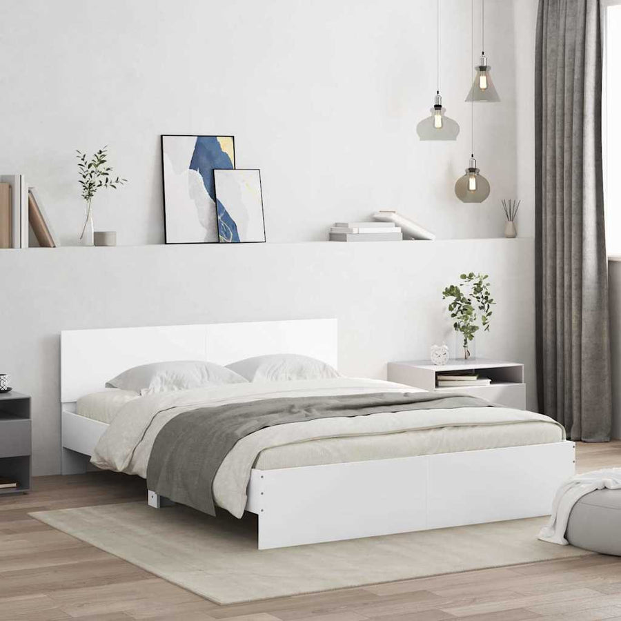 Bedframe met hoofdeinde Wit 152 x 203 cm Bewerkt hout