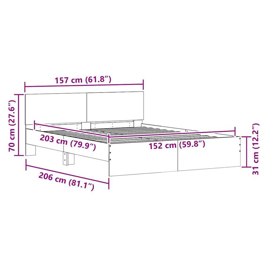 Bedframe met hoofdeinde Wit 152 x 203 cm Bewerkt hout