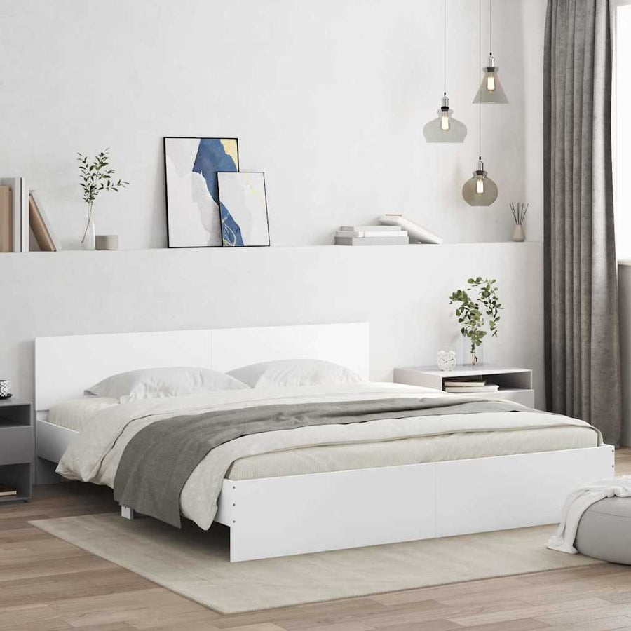 Bedframe met hoofdeinde 2 pcs Wit 193 x 203 cm Bewerkt hout