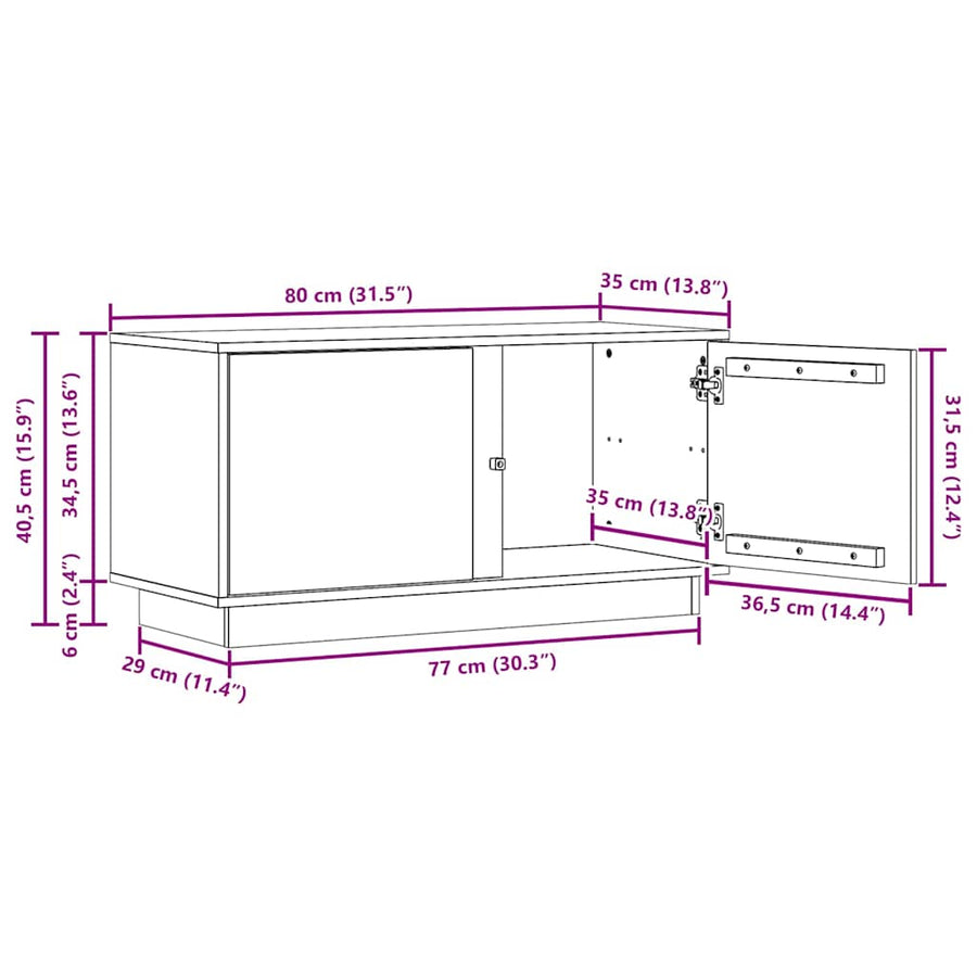 TV-kast Wasbruin 80 x 35 x 40,5 cm Massief grenenhout