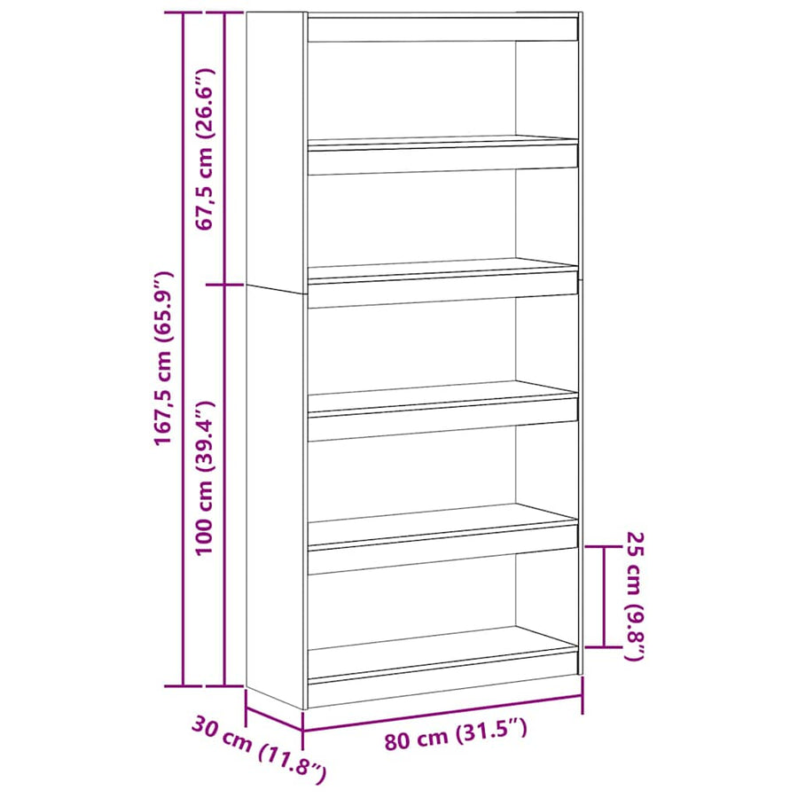 Boekenkast Wasbruin 80 x 30 x 167,5 cm Massief grenenhout