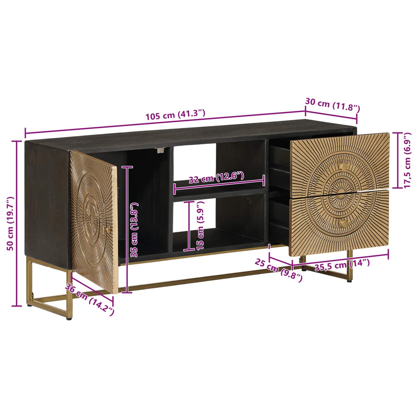 TV-kast met lade met plank met opslag Koper 105 x 30 x 50 cm