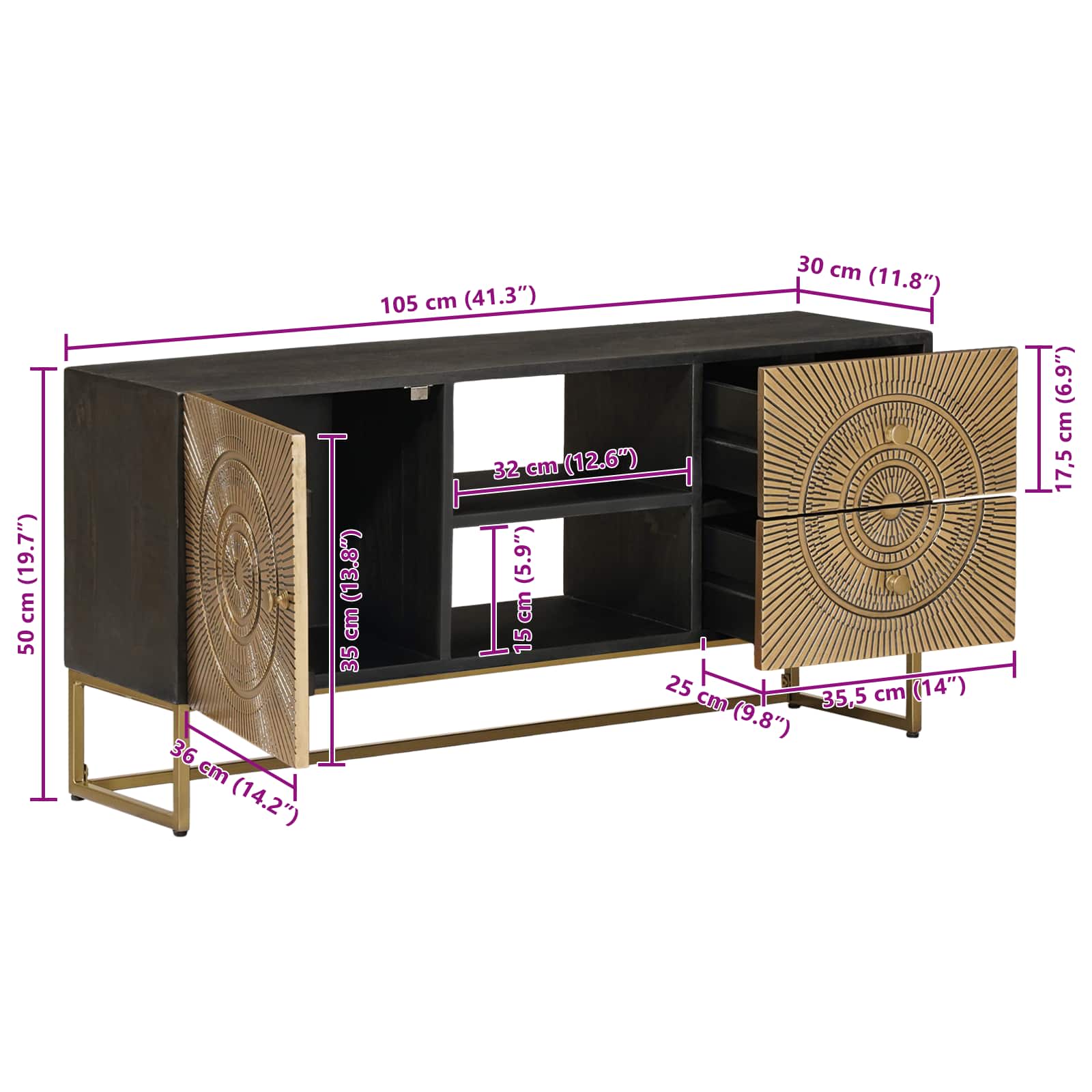 TV-kast met lade met plank met opslag Koper 105 x 30 x 50 cm