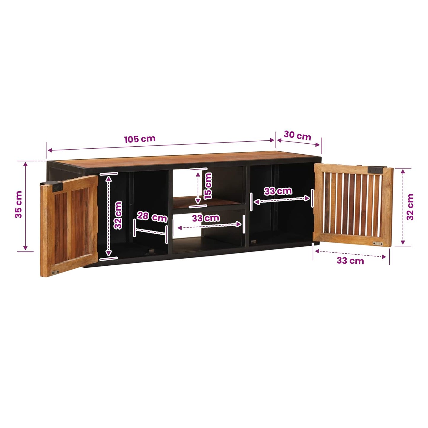 TV-kast 105 x 30 x 35 cm Massief Mango Hout en Geengineerd Hout