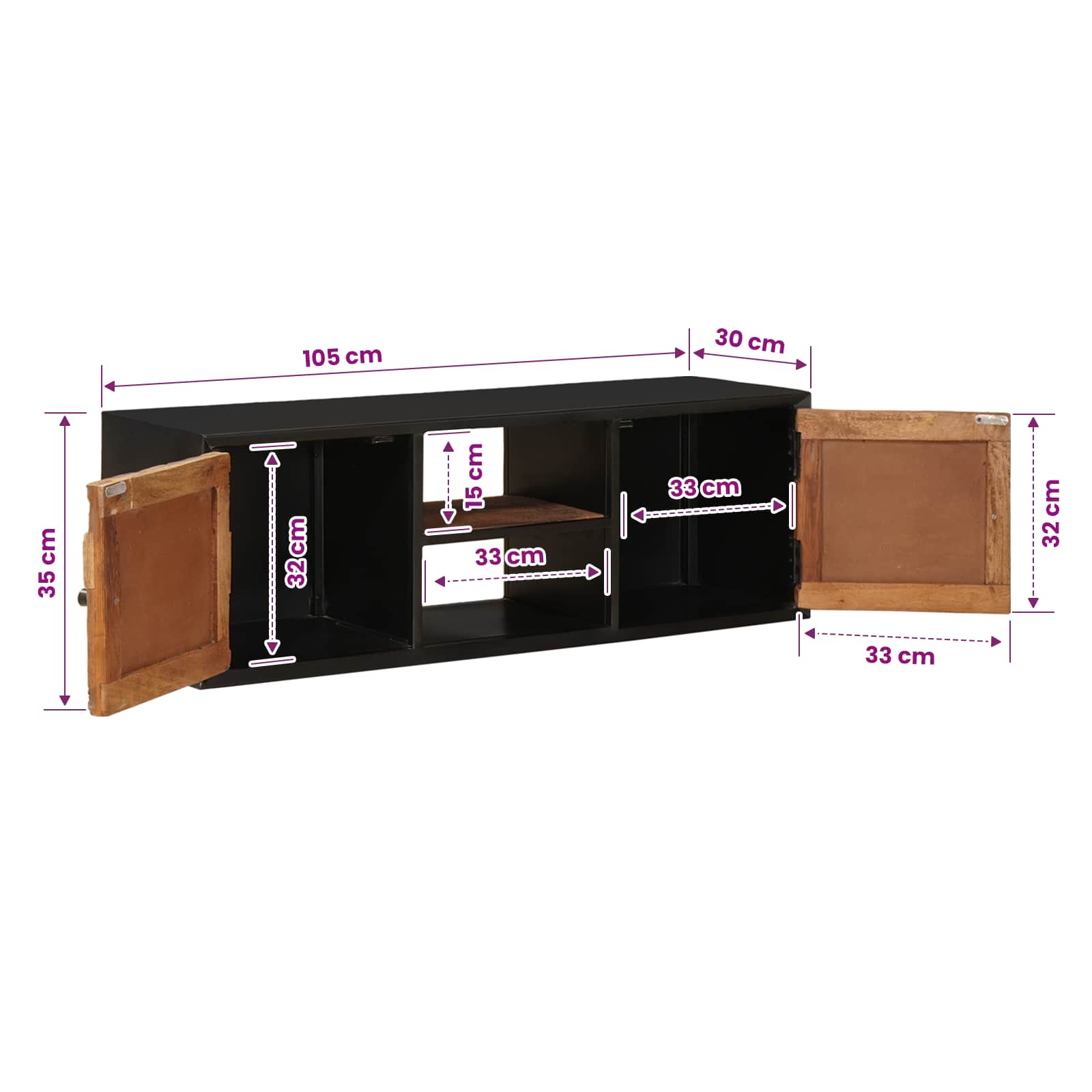 TV-kast met plank met opslag met de deur 105 x 30 x 35 cm