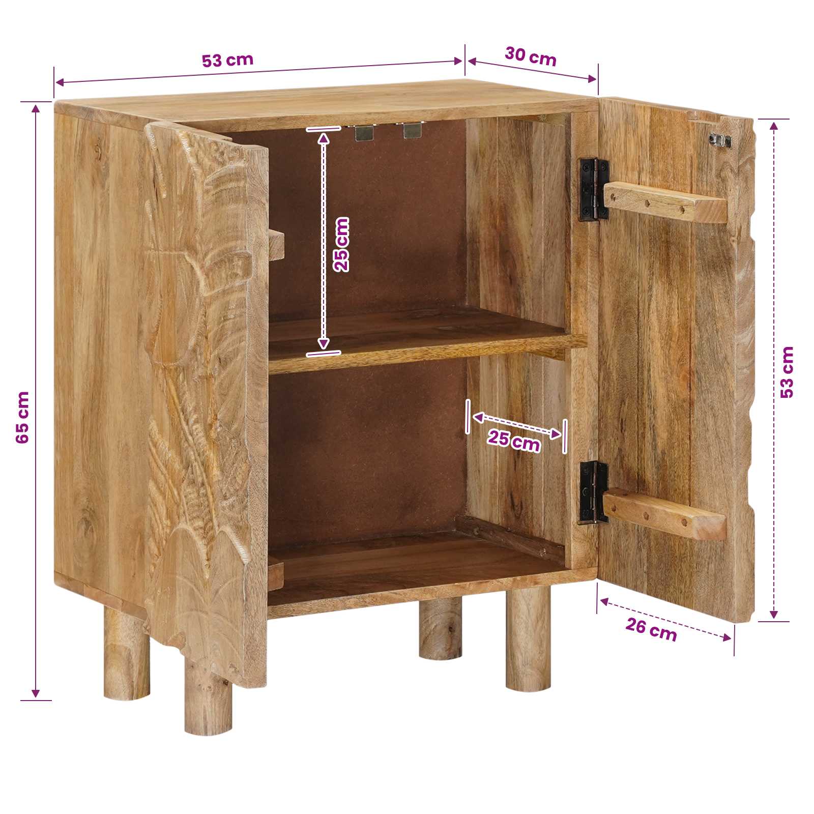 Dressoir 53 x 30 x 65 cm Massief Mango Hout en Geengineerd Hout