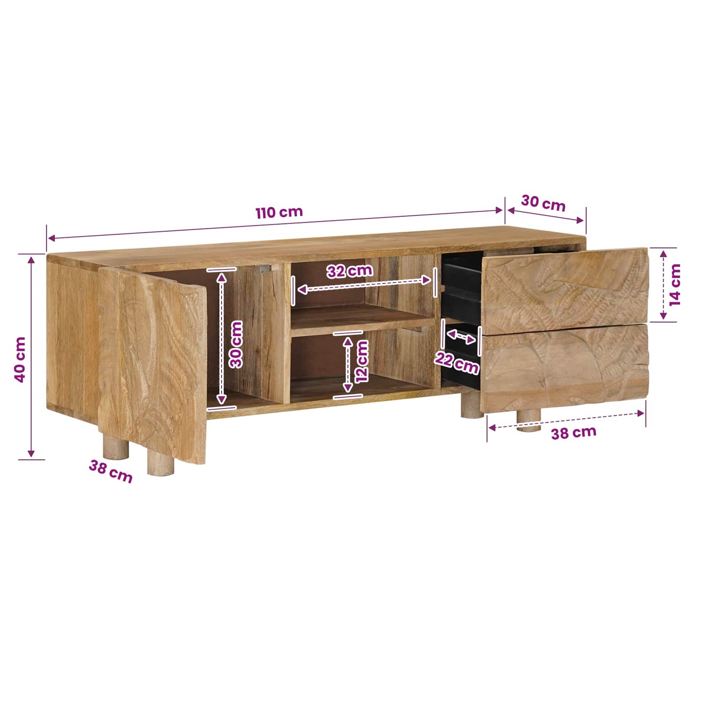 TV-kast 110 x 30 x 40 cm Massief Mango Hout en Geengineerd Hout