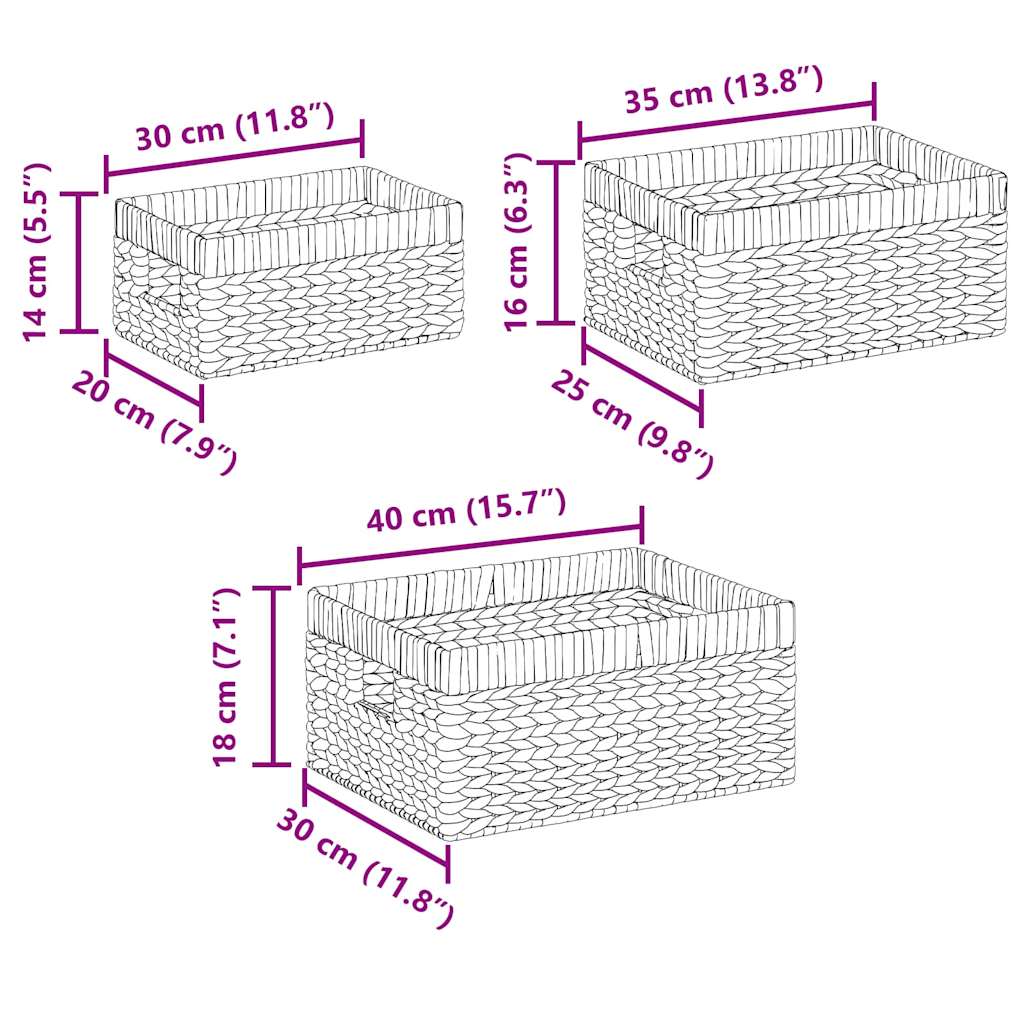 Opslagmanden 3 pcs Naturel 40 x 30 x 18 cm Waterhyacint