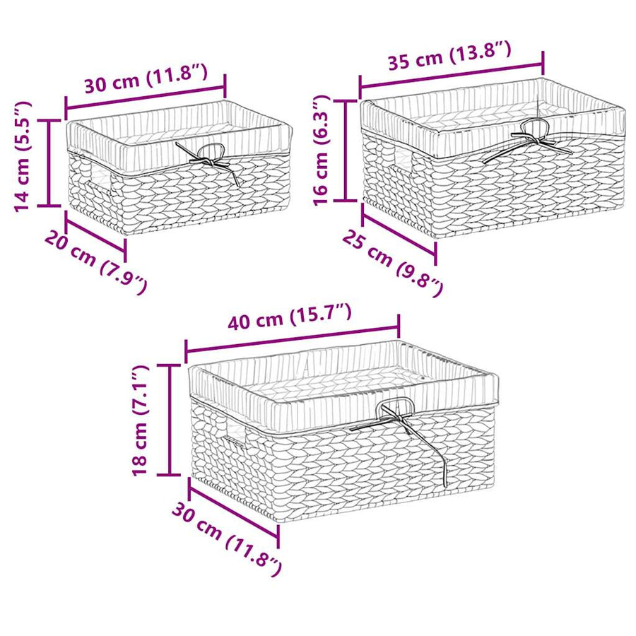 Opslagmanden 3 pcs Naturel 40 x 30 x 18 cm Waterhyacint