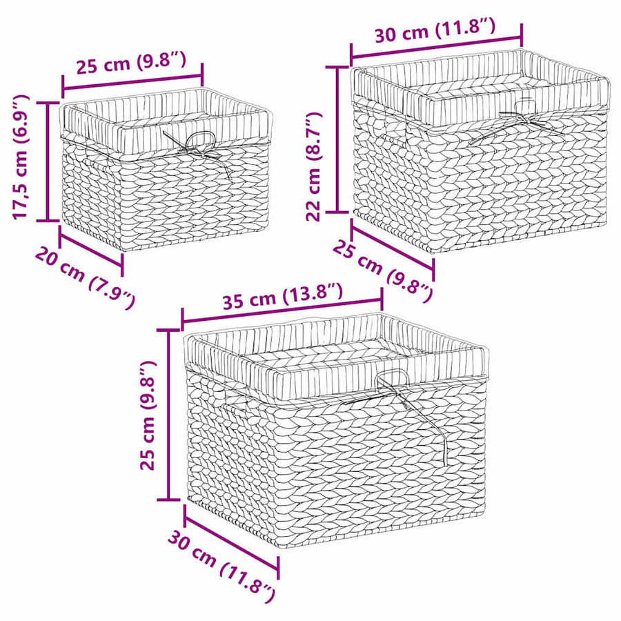 Opslagmanden 3 pcs Naturel 35 x 30 x 25 cm Waterhyacint