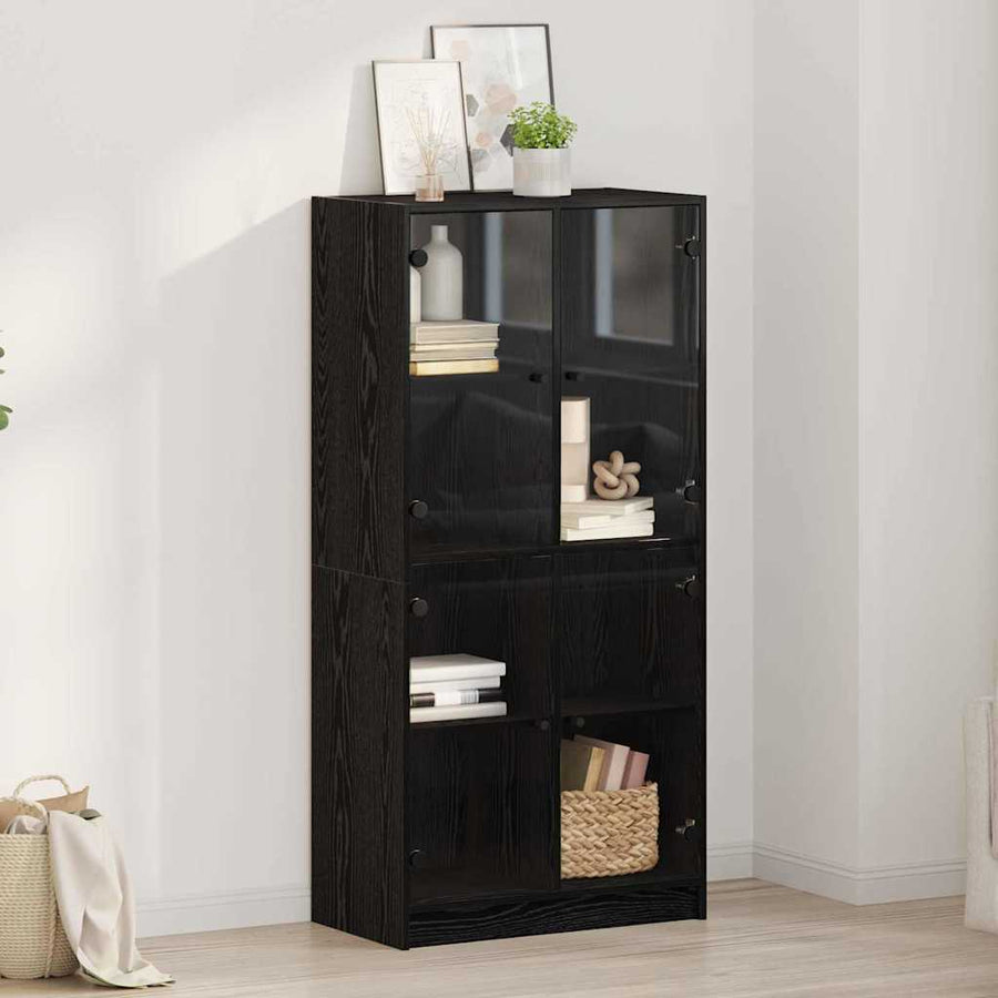 Highboard Zwart Eiken 68 x 37 x 142 cm Bewerkt hout