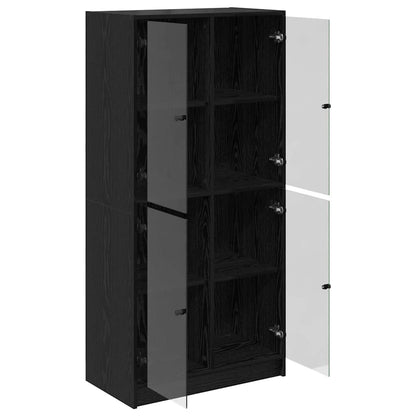 Highboard Zwart Eiken 68 x 37 x 142 cm Bewerkt hout