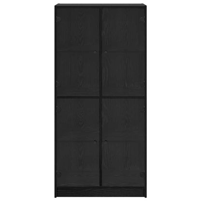 Highboard Zwart Eiken 68 x 37 x 142 cm Bewerkt hout