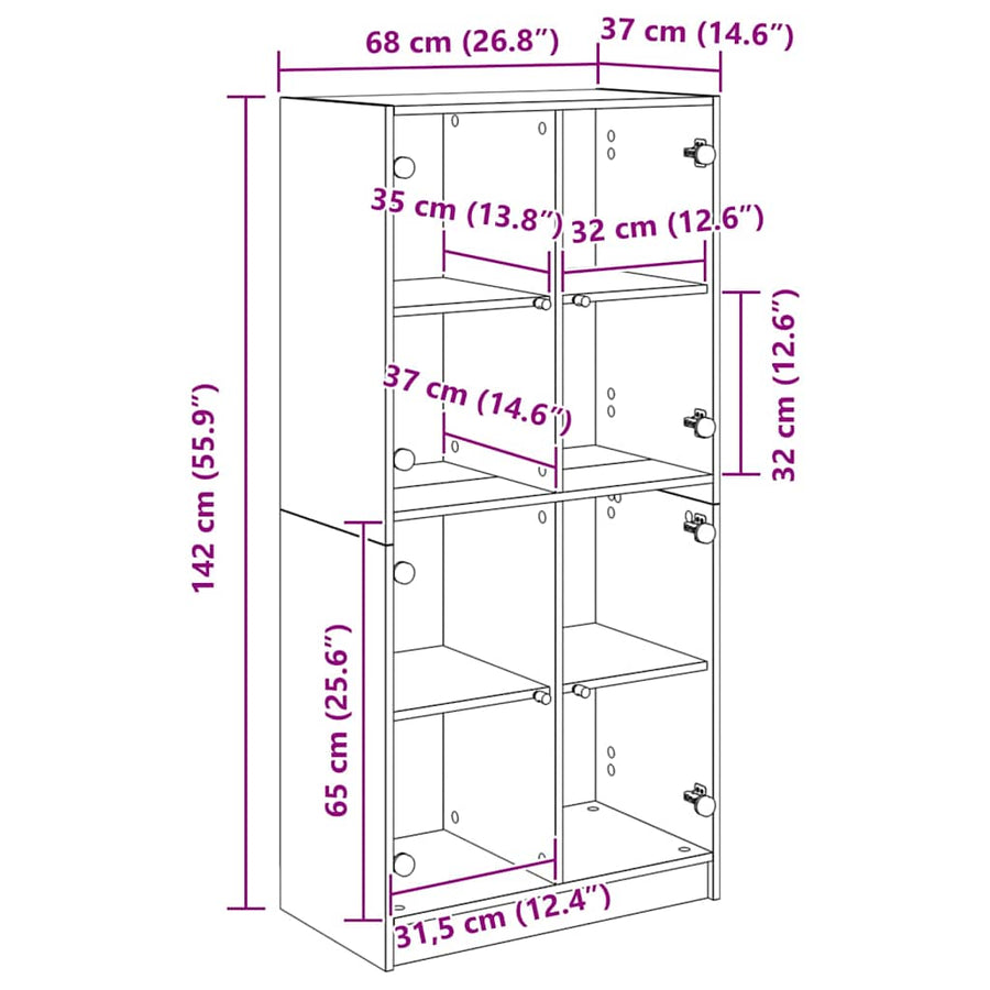 Highboard Zwart Eiken 68 x 37 x 142 cm Bewerkt hout