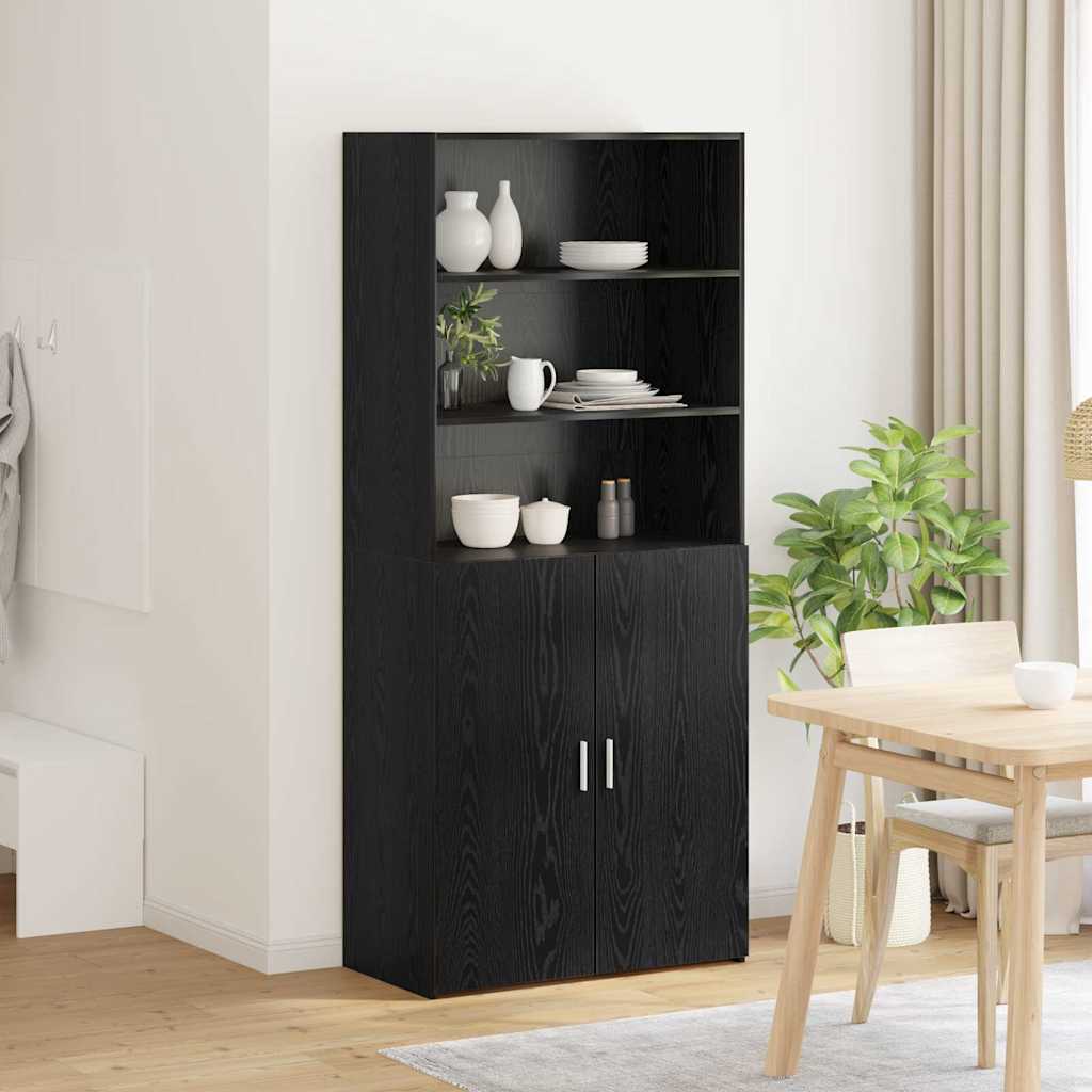 Highboard Zwart Eiken 80 x 42,5 x 185 cm Bewerkt hout