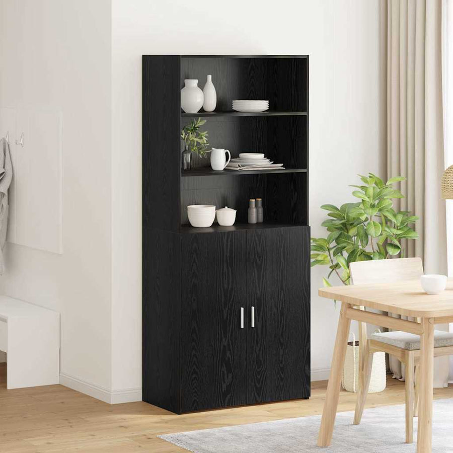 Highboard Zwart Eiken 80 x 42,5 x 185 cm Bewerkt hout