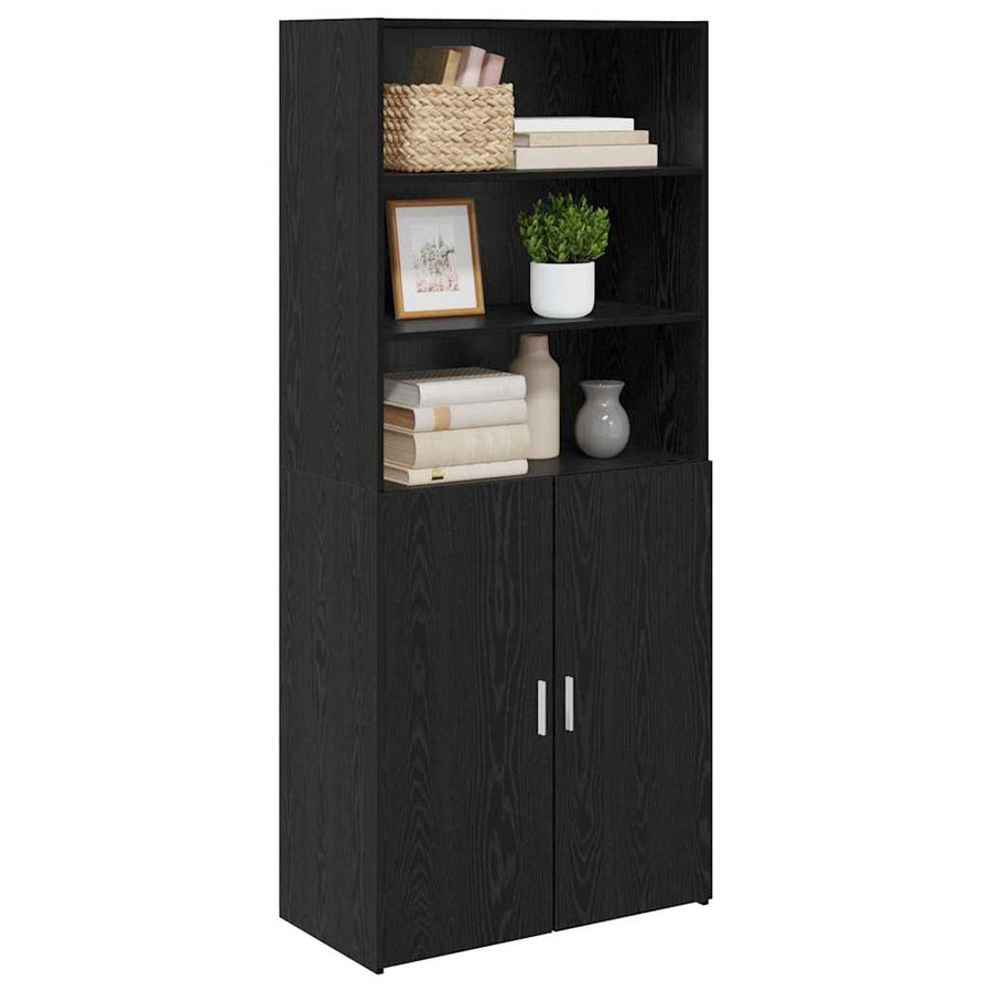 Highboard Zwart Eiken 80 x 42,5 x 185 cm Bewerkt hout