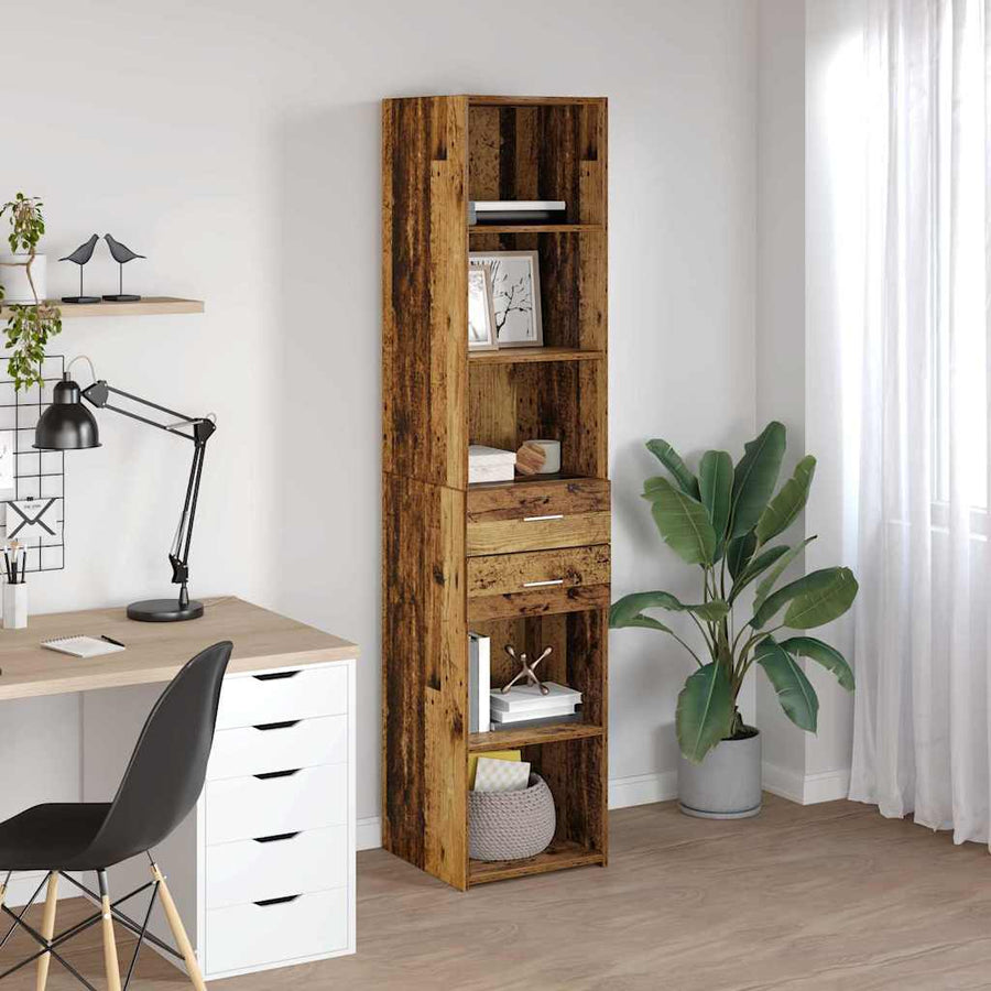 Highboard met lade Oud Hout 40 x 42,5 x 185 cm Bewerkt hout