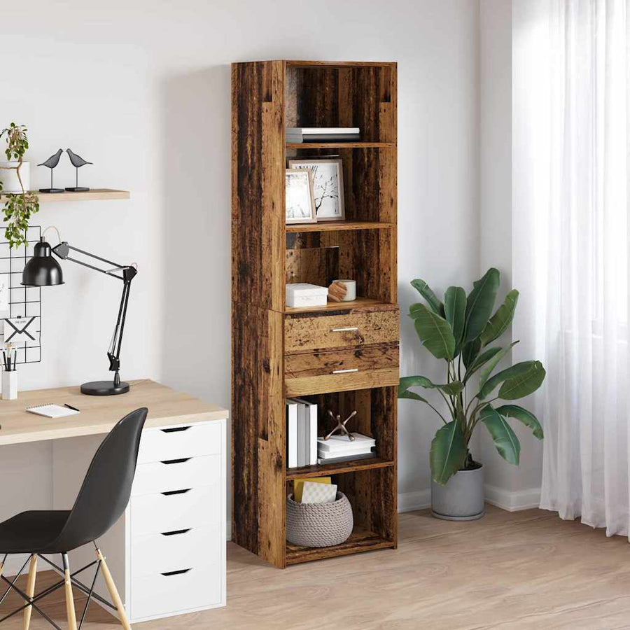Highboard met lade Oud Hout 50 x 42,5 x 185 cm Bewerkt hout