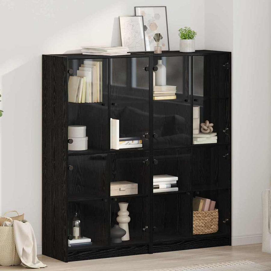 Highboard 2 pcs Zwart Eiken 68 x 37 x 142 cm Bewerkt hout