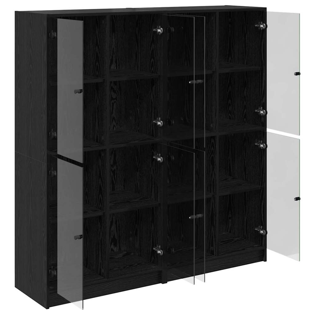 Highboard 2 pcs Zwart Eiken 68 x 37 x 142 cm Bewerkt hout