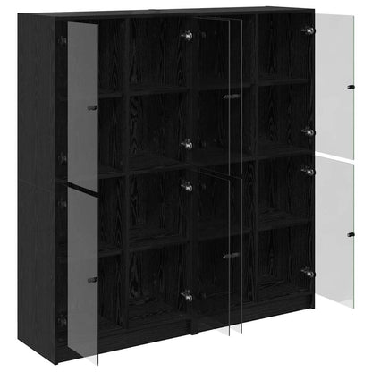 Highboard 2 pcs Zwart Eiken 68 x 37 x 142 cm Bewerkt hout