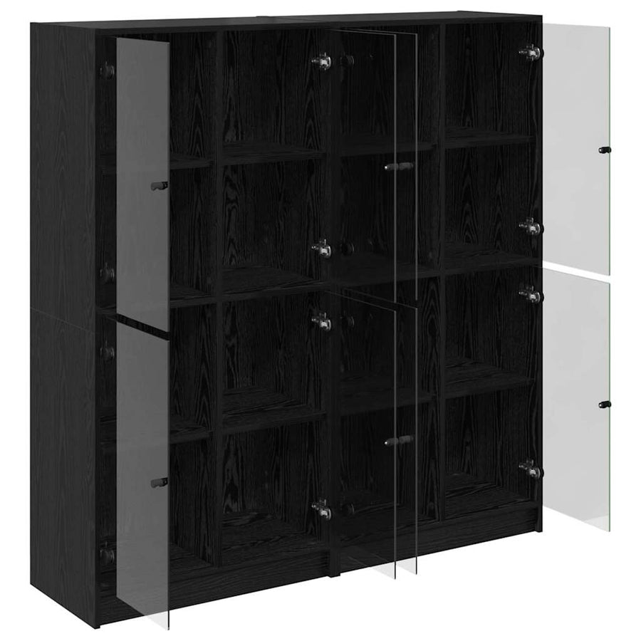 Highboard 2 pcs Zwart Eiken 68 x 37 x 142 cm Bewerkt hout