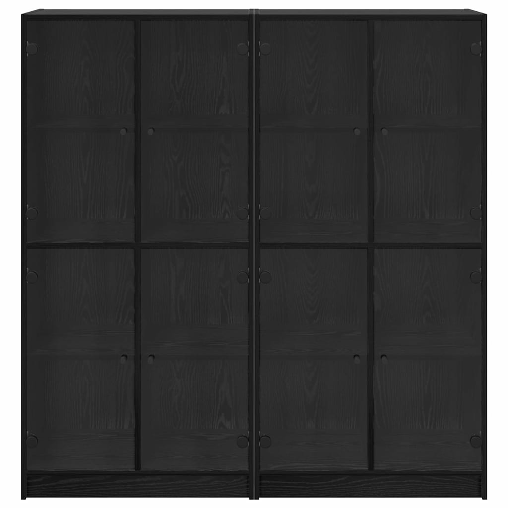 Highboard 2 pcs Zwart Eiken 68 x 37 x 142 cm Bewerkt hout