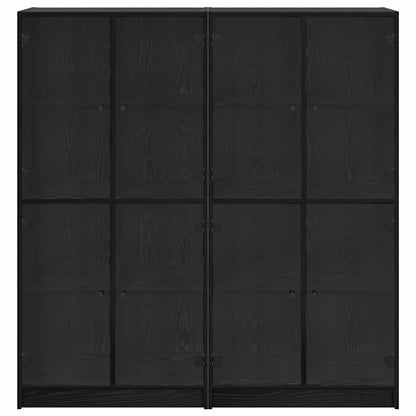 Highboard 2 pcs Zwart Eiken 68 x 37 x 142 cm Bewerkt hout