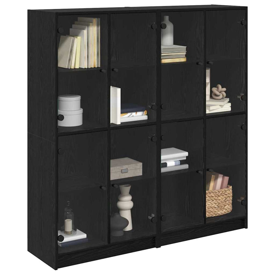 Highboard 2 pcs Zwart Eiken 68 x 37 x 142 cm Bewerkt hout