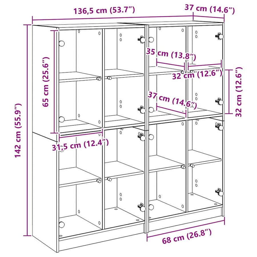 Highboard 2 pcs Zwart Eiken 68 x 37 x 142 cm Bewerkt hout