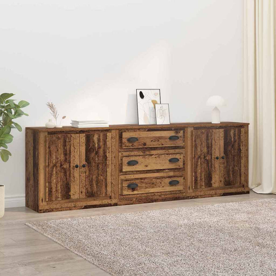 Dressoirs 3 pcs Zwart Eiken 210 x 35,5 x 67,5 cm Bewerkt hout