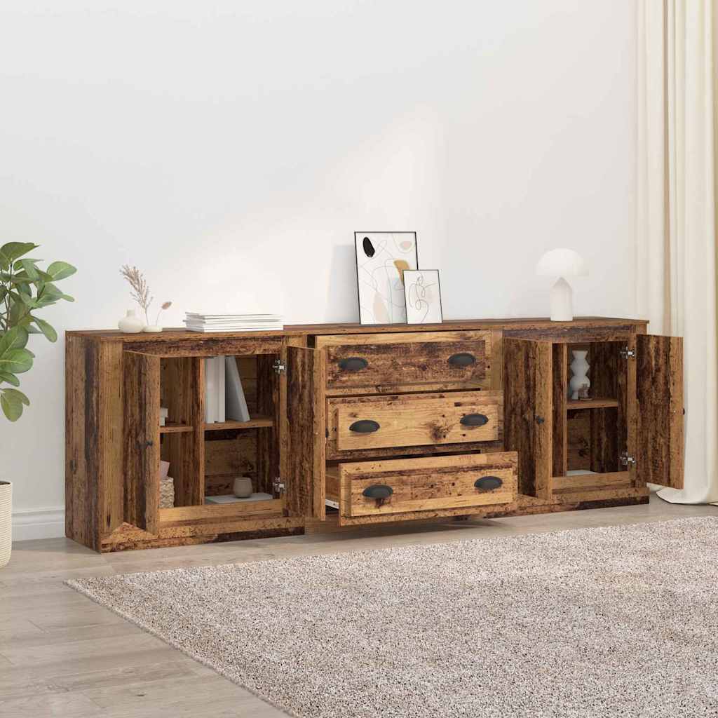 Dressoirs 3 pcs Zwart Eiken 210 x 35,5 x 67,5 cm Bewerkt hout