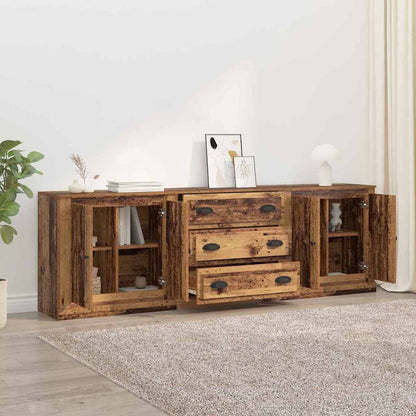 Dressoirs 3 pcs Zwart Eiken 210 x 35,5 x 67,5 cm Bewerkt hout