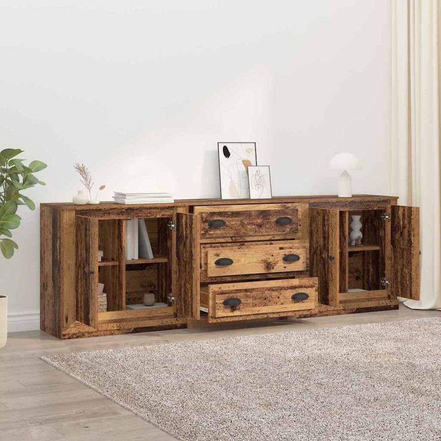 Dressoirs 3 pcs Zwart Eiken 210 x 35,5 x 67,5 cm Bewerkt hout