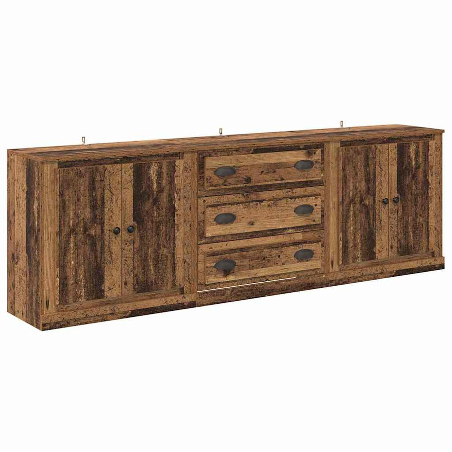 Dressoirs 3 pcs Zwart Eiken 210 x 35,5 x 67,5 cm Bewerkt hout