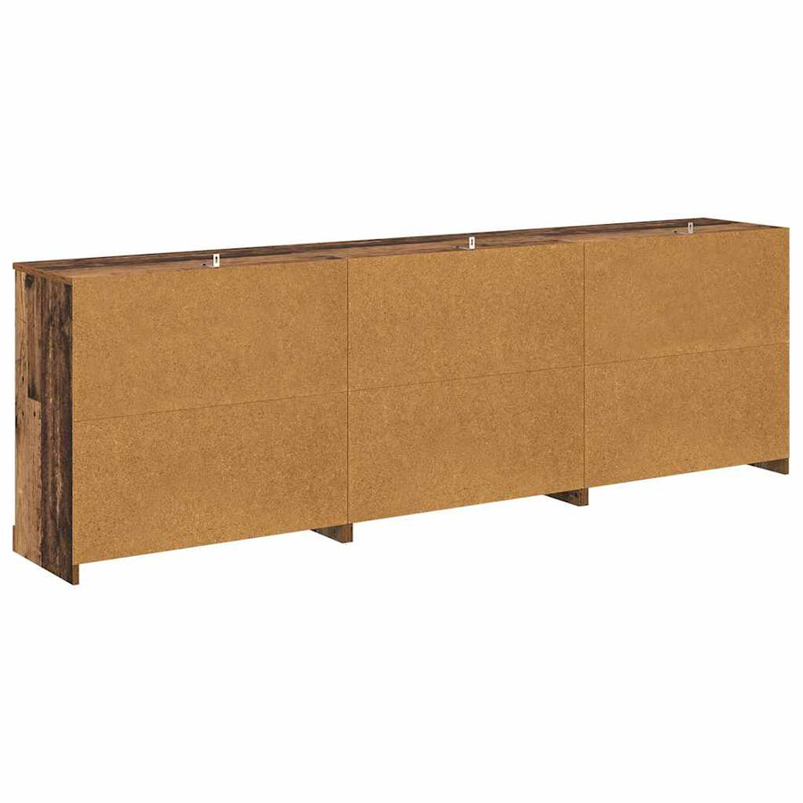 Dressoirs 3 pcs Zwart Eiken 210 x 35,5 x 67,5 cm Bewerkt hout