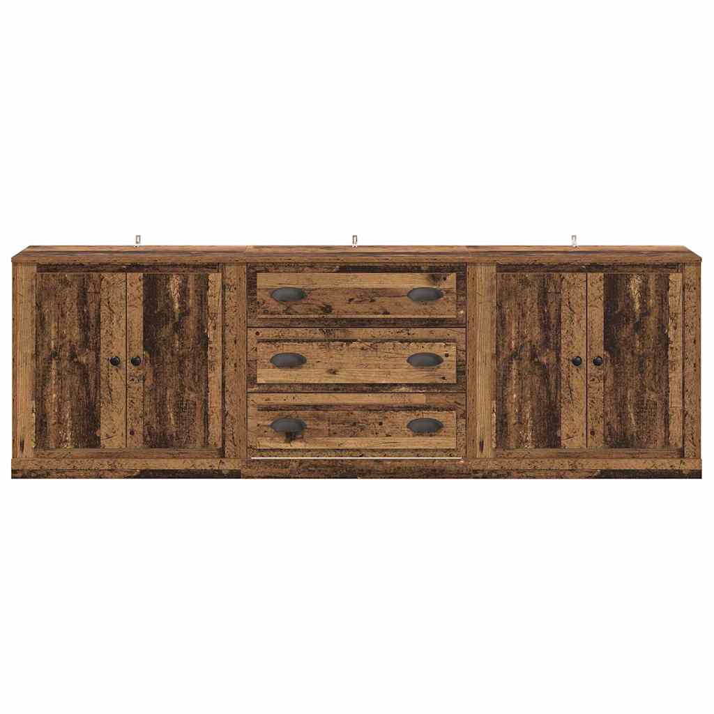Dressoirs 3 pcs Zwart Eiken 210 x 35,5 x 67,5 cm Bewerkt hout