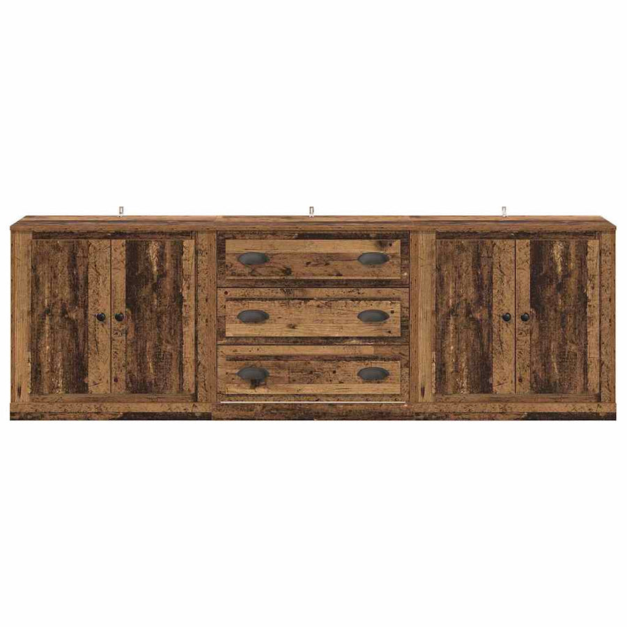 Dressoirs 3 pcs Zwart Eiken 210 x 35,5 x 67,5 cm Bewerkt hout