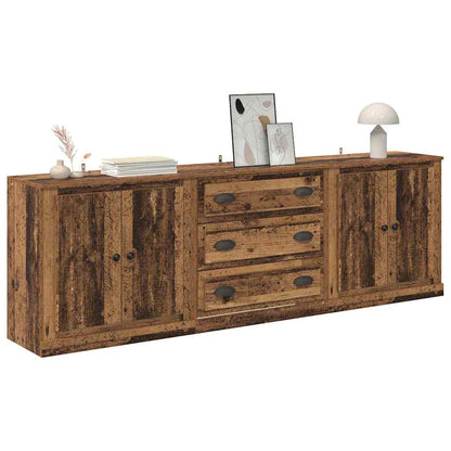 Dressoirs 3 pcs Zwart Eiken 210 x 35,5 x 67,5 cm Bewerkt hout