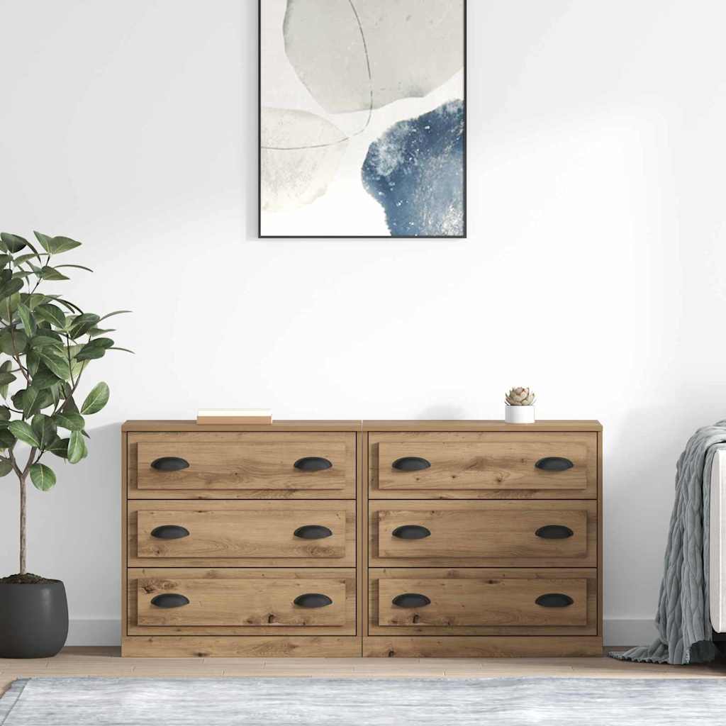Dressoirs 2 pcs Artisan Eiken 70 x 35,5 x 67,5 cm Bewerkt hout