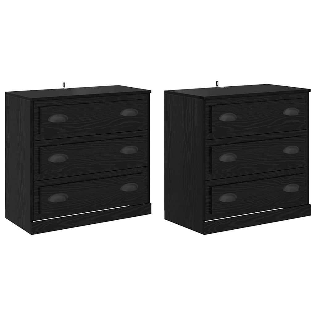 Dressoirs 2 pcs Zwart Eiken 70 x 35,5 x 67,5 cm Bewerkt hout